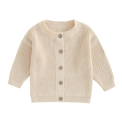 0-18 Months Baby Girls Knit Cardigan Cute Long Sleeve Round Neck Solid Color Button Down Sweater Fall Winter Tops