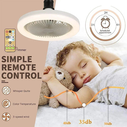 3In1 Ceiling Fan With Lighting  Intelligent Remote Control For Bedroom Living Home Silent AC85-265V Lamp E27 Converter Base With