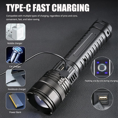 10000LM 800W Most Powerful Led Flashlights Tactical 15000mah Built-in Battery Flash Light Emergency Spotlights 4km Holiday Gifts