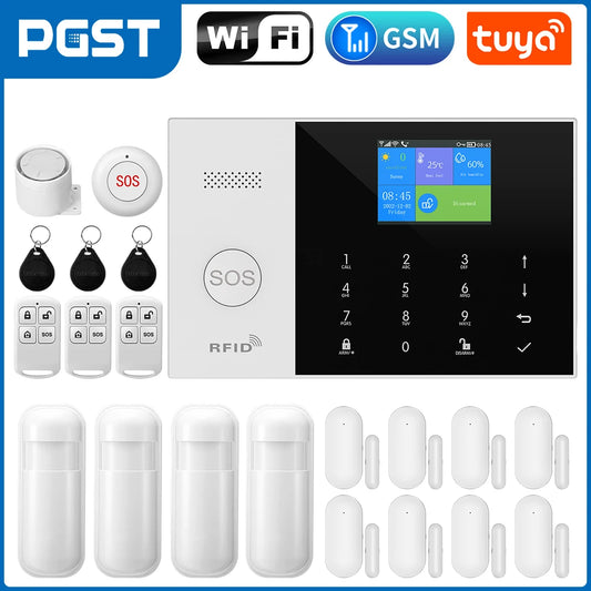 PGST Residential Tuya Smart Gsm Wifi Alarm System for Home Wireless Security Alarm House Smart Life App Control work with ALexa