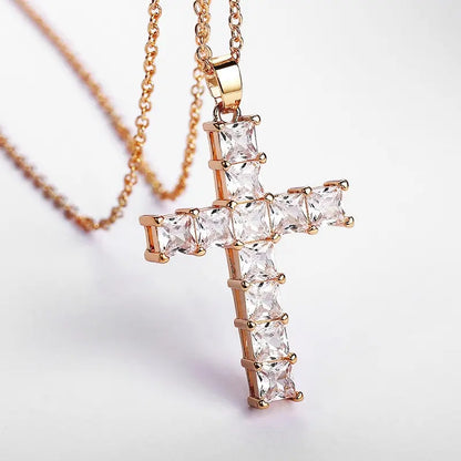 New Fashion Necklaces Female Pendants Gold Multi Color Crystal Jesus Cross Pendant for Women Necklace Party Leisure Time Jewelry