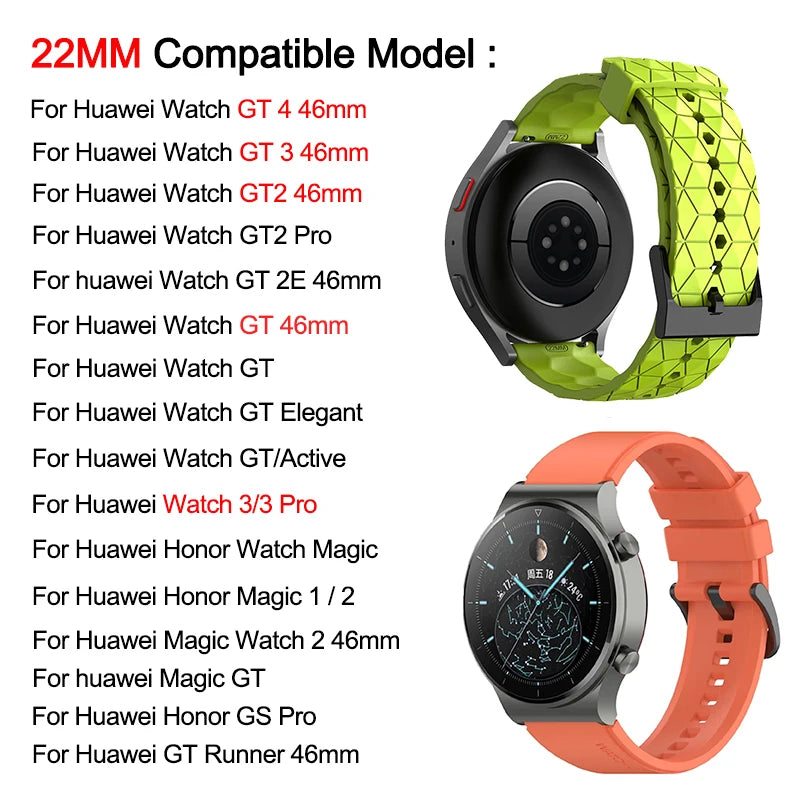 Silicone 22mm strap For Huawei GT 2 3 4 46mm WristStrap For Huawei Watch3 GT4 GT2 Pro GT2e Magic2 Bracelet Football Pattern Band