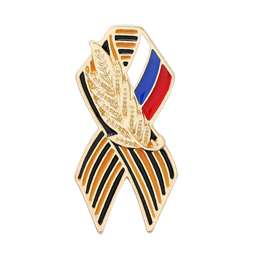 St. George Ribbon Badge with Russian Flag Ribbon Of Saint George Victory Day Enamel Lapel Pin Maple Memorial Brooches Jewelry