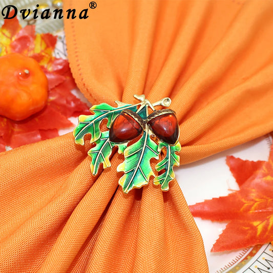 4Pcs Vintage Enamel Pine Nuts Napkin Rings Alloy Pumpkin Napkin Holders Rings for Thankgiving Halloween Party Decoration HWH104