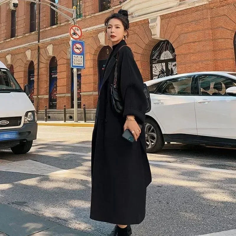 In 2023 The New Large Size 300 Kg Hepburn Style Red Woolen Coat for Women Autumn and Winter Fat Mm Loose Long Thick Woolen Coat