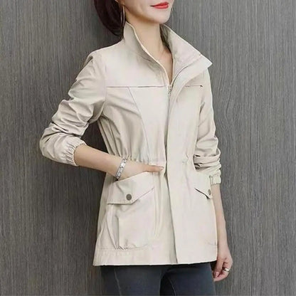 Long Sleeve Women Coat Women Windbreaker Jacket Stylish Women's Double Layer Windbreaker with Stand Collar Zipper for Autumn