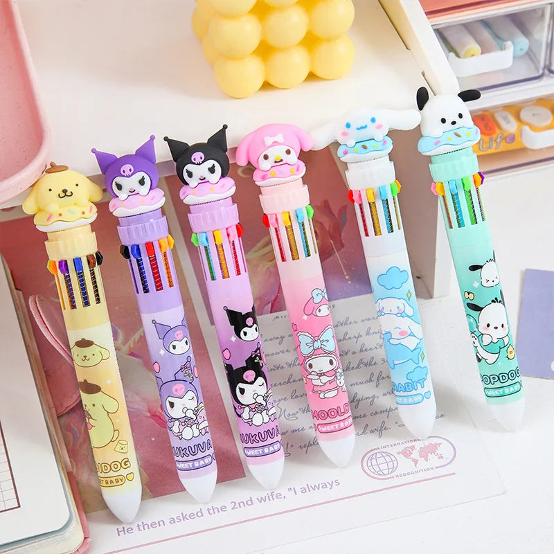 Sanrio Cartoon Ballpoint Pen 18/36pcs Kuromi Hello Kitty Cinnamoroll 10 Color 0.7 School Student Stationery Draw Wrirte Mark Pen