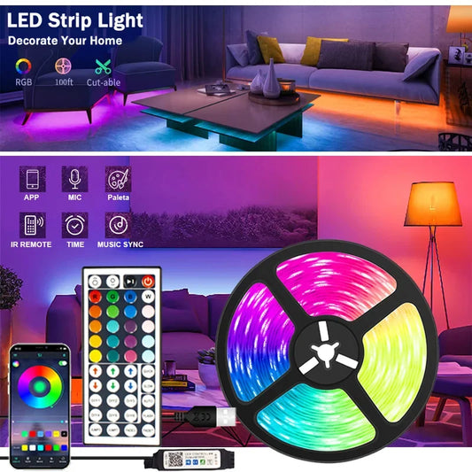 LED Strip for Room Decoration TV Backlight Bluetooth Remote LED 1m 2m 3m 4m 5m RGB Tape LED Strip Light 5050 Color for Christmas