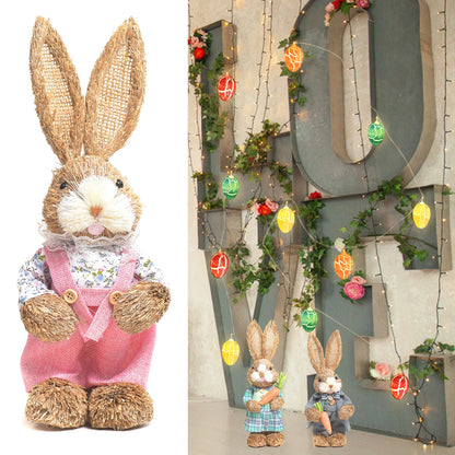 Easter Rabbit Decoration Bunny Figure Cattail Craft Ornament Home Holiday Cute Bunny Home Decoration  Easter Rabbit Decoration