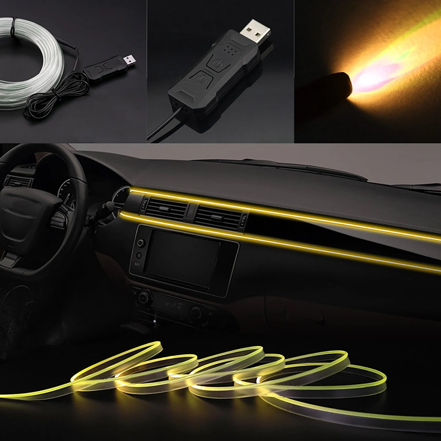 1/2/3/4/5M RGB Car Interior Ambient LED Light Strip Invisible USB Fiber Optic Atmosphere Lamp support APP Control