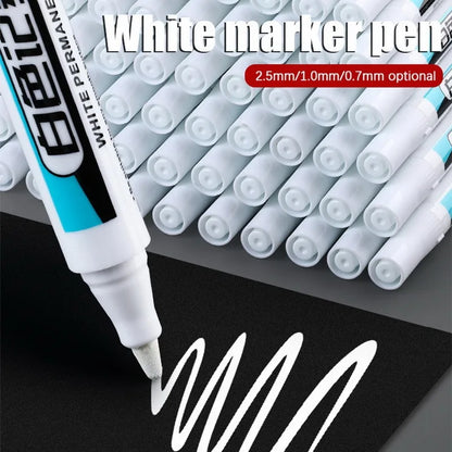 0.7/1.0/2.5MM White Permanent Marker Pen Waterproof Painting Marker For Wood Rock Plastic Leather Glass Stone Metal Art Supplies