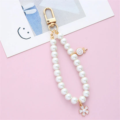 Simulated Pearl Key Chain for Aorpods Bag Pendant Wrist Beaded Key Holder for Women Mobile Phone DIY Accessories