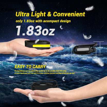 Portable LED Sensor Headlamp Built-in Battery USB Rechargeable Head Flashlight Outdoor Camping Fishing Emergency Lantern