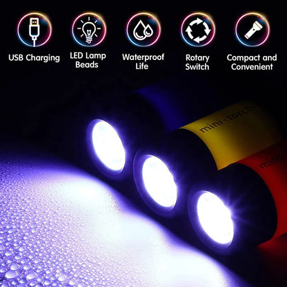 1PC Mini Keychain Pocket Torch USB Rechargeable LED Light Stonego Flashlight Lamp Waterproof Keychain Light