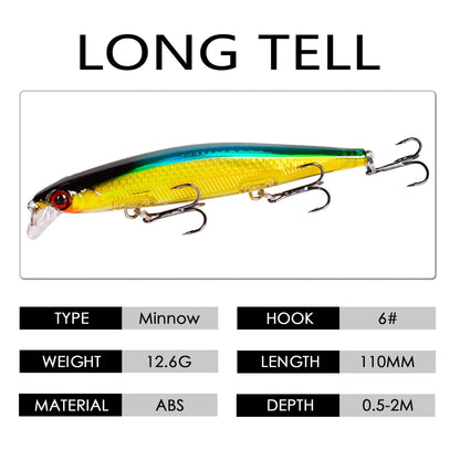 1Pcs Floating Wobbler Minnow Laser Fishing lure 11mm 12g Crankbait Artificial Hard Bait Bass Lure Plastic Fish Fishing Tackle