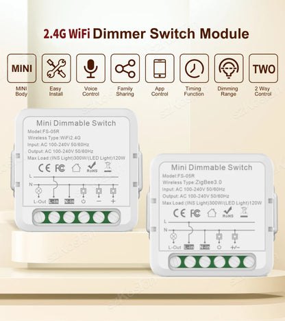 Tuya ZigBee WiFi Smart Dimmers Switch Module Supports 2 Way Control LED Lights Dimmable Switch Works with Alexa Google Home