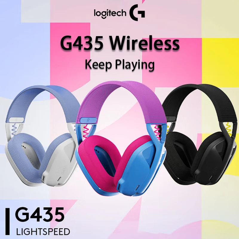 Logitech G435 LIGHTSPEED WIRELESS GAMING HEADSET 7.1 Surround Sound Gamer Bluetooth Headphone Compatible For Games And Music