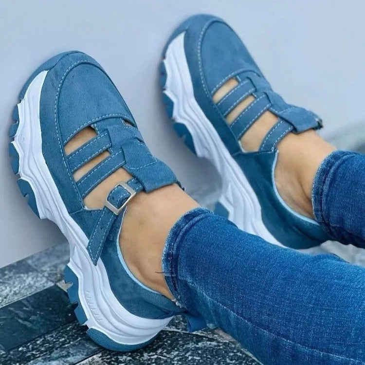 2024 Autumn New Women's Fashion Hollow Designer Thick-soled Wedge Sports Shoes Outdoor Casual Walking Women's Vulcanized Shoes