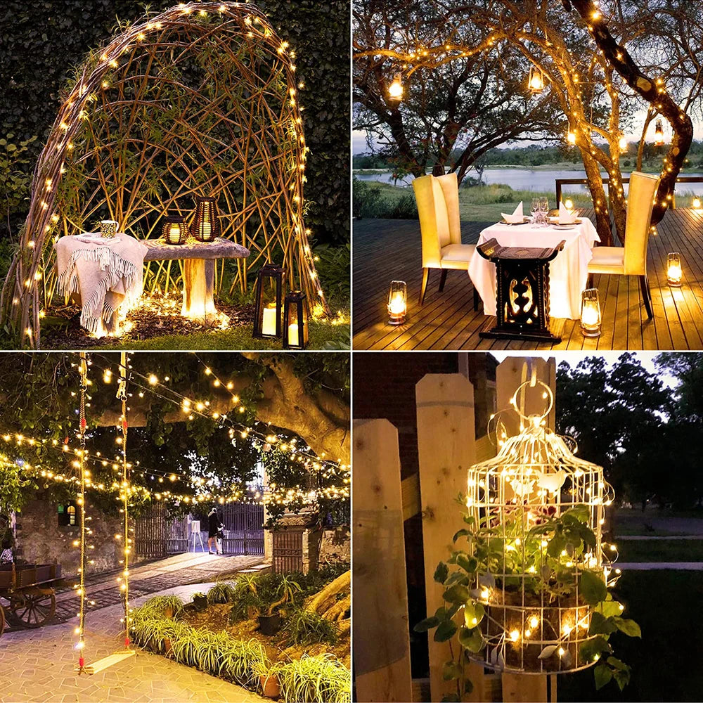 7M/12M/22M/32M LED Solar String Fairy Lights Outdoor Path Garlands Lamp Patio Waterproof Christmas Wedding Garden Street Lights