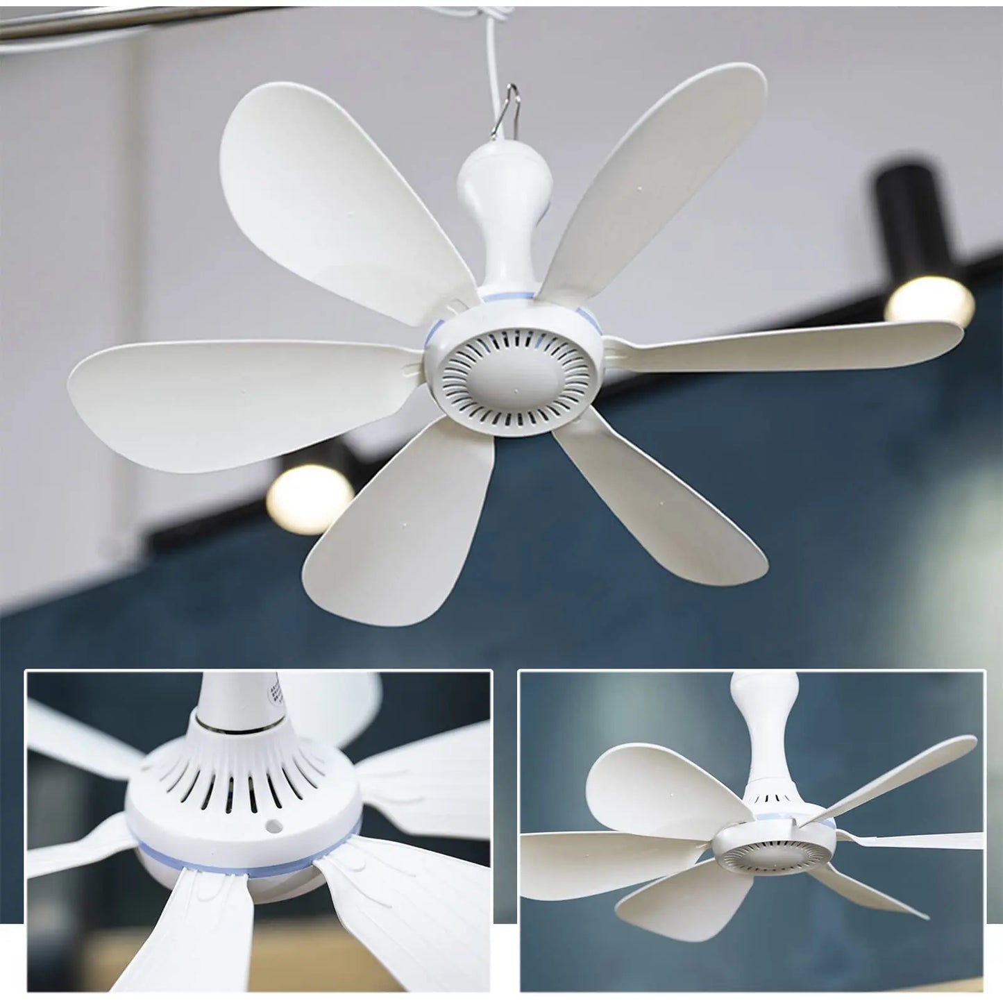 USB Fan Silent 6-blade Ceiling Fan 4-speed Hanging Fan for Camping Bed Camping Outdoor Hanging Camper Tents