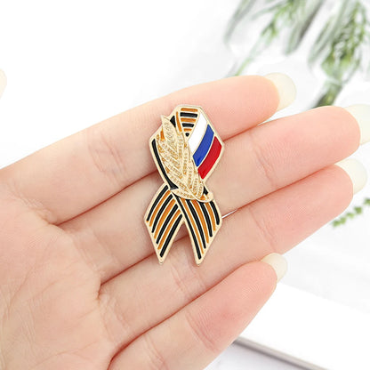 St. George Ribbon Badge with Russian Flag Ribbon Of Saint George Victory Day Enamel Lapel Pin Maple Memorial Brooches Jewelry