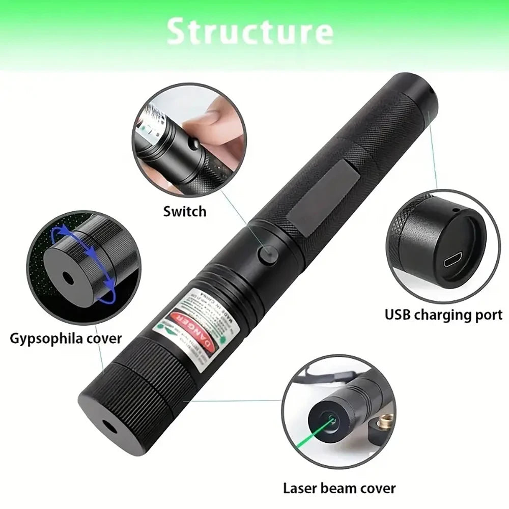 USB Rechargeable Laser light, Suitable For Outdoor Hunting, Hiking, Camping, Long-distance Laser Beam, Green Laser Flashlight