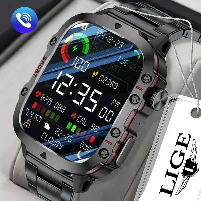 LIGE New Smart Watch 1.96 Inch Screen 420 MAh Bluetooth Call Voice Assistant Watch Sports Fitness Waterproof Smartwatch For Men