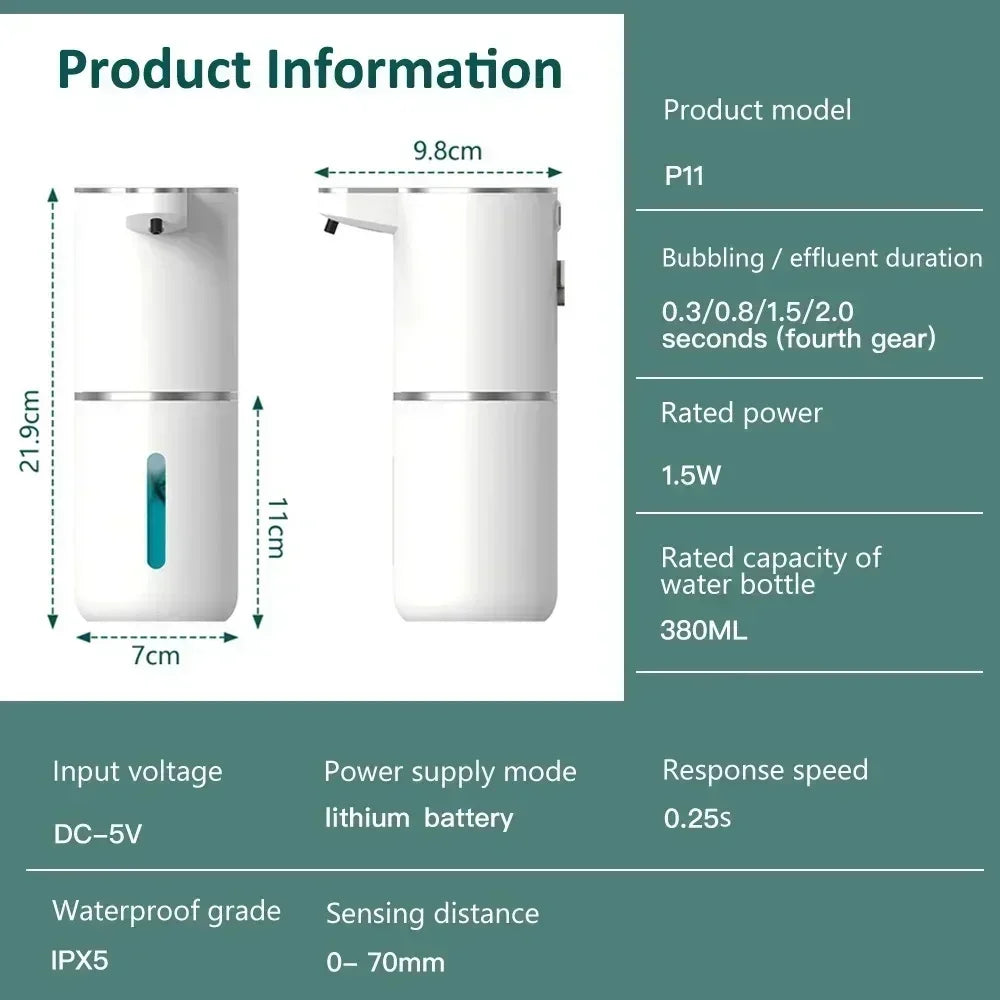 Original Xiaomi 380ML Automatic Foam Soap P11 Dispenser Bathroom Smart Washing Hand Machine With USB Charging White ABS Material