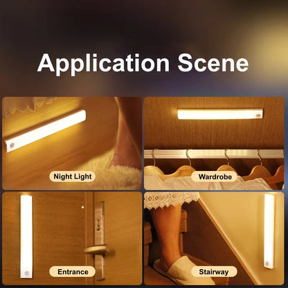 PIR Motion Sensor LED Cabinet Light USB Rechargeable Induction Night Light Wireless Portable Detector Lamp for Wardrobe Hallway