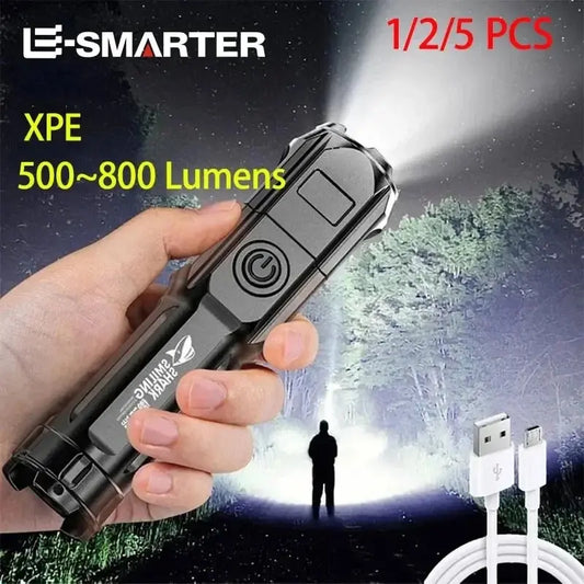 4 Lighting Mode Strong LED Flashlights Telescopic Zoom Tactical Torch USB 18650 Portable Spotlight Long-Range Camping Flashlight