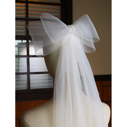 Wedding Bridal Veil Double Layers Short Length Sheer Veils with Cute Bowknot Hair Accessories for Bride Cut Edge Drop Ship