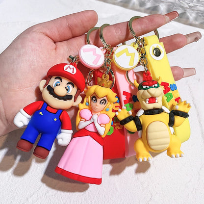 Super Mario Bros 3D Cartoon Keychain Accesorios Schoolbag Pendant Key Bag Decoration Collection Ornament Kids Toys Birthday Gift