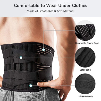 AOLIKES Lower Back Brace with 6 Stays Anti-skid Orthopedic lumbar Support Breathable Waist Support Belt for Gym Pain Relief