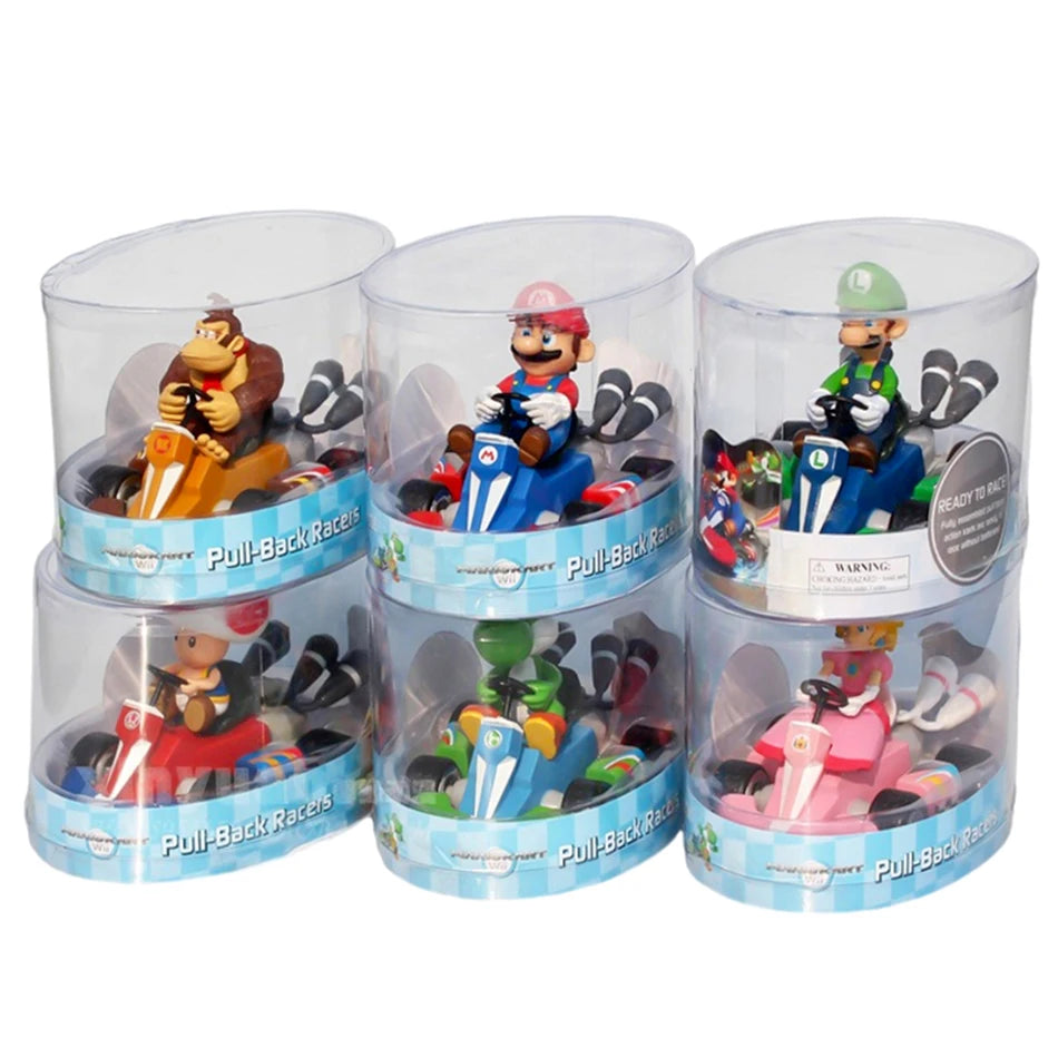 Super Mario Pull Back Car Green Yoshi Donkey Kong Bowser Luigi Toad Princess Peach Action Figure Toys Anime Game Doll Kid Gifts