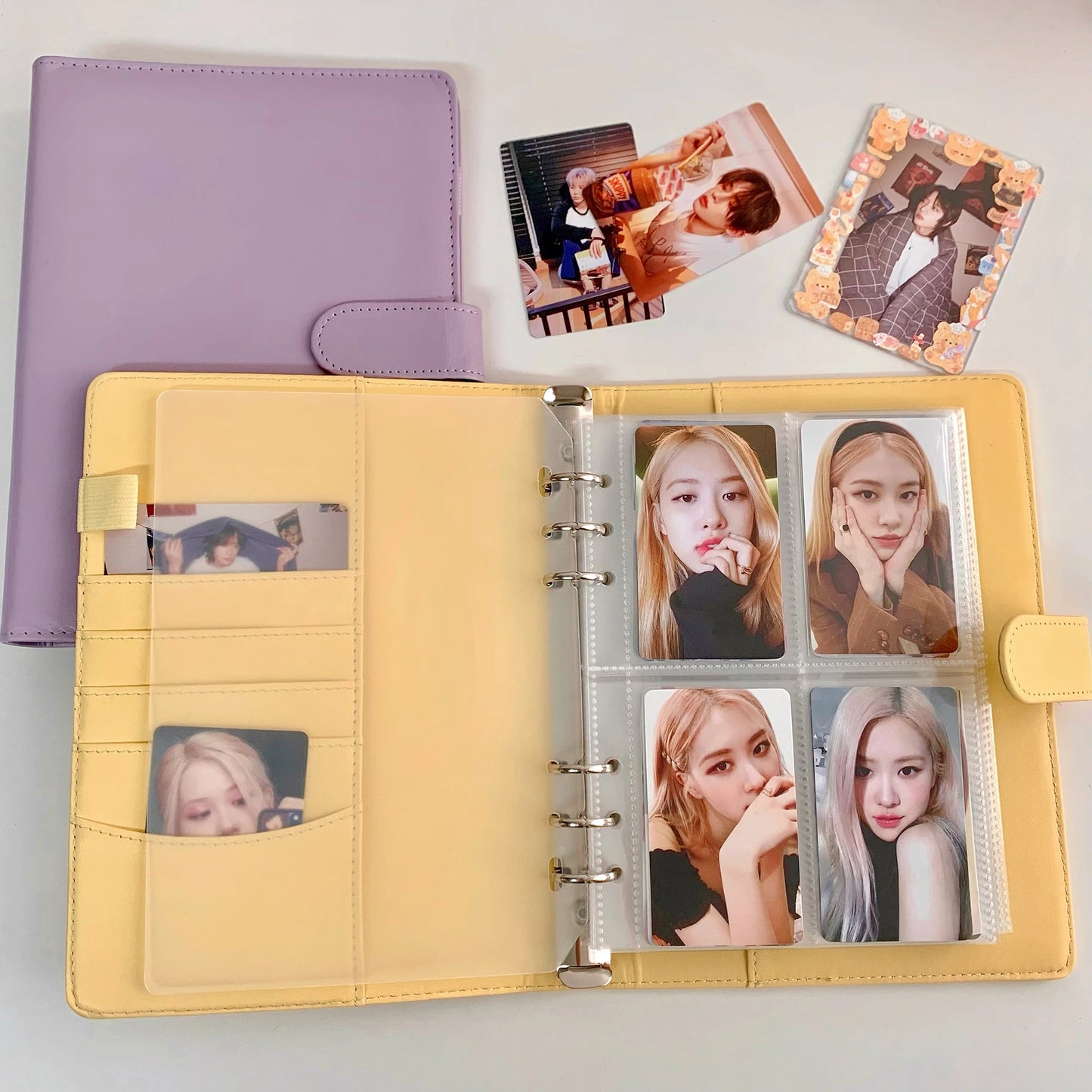 Candy Color A5 Pu Leather Binder Photocards Cover Cute Kpop Loose-leaf Collect Book Photo Cards Album Storage Book Stationery