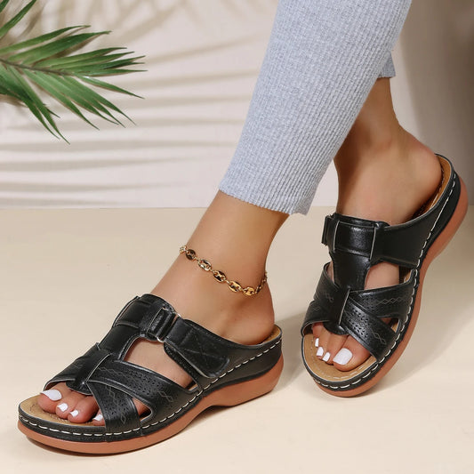 2023 Women Wedge Sandals Premium Orthopedic Open Toe Sandals Vintage Anti-Slip Leather Casual Female Platform Retro Shoes 35- 43