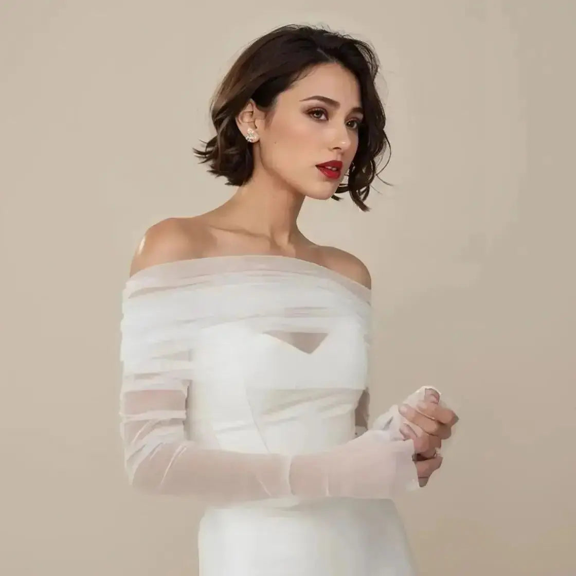 VG73 Bride Wrap Set Detachable Sleeve Bridal Shoulders Wedding Cover Party Bolero Woman Transparent Jacket  Removable Gloves