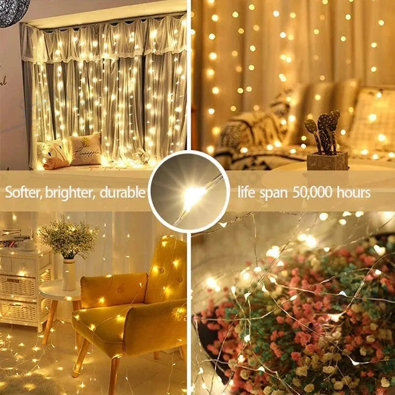 Christmas Decoration Curtain LED String Lights 3m Remote Control Holiday Wedding Fairy Garland Light for Bedroom Outdoor Home