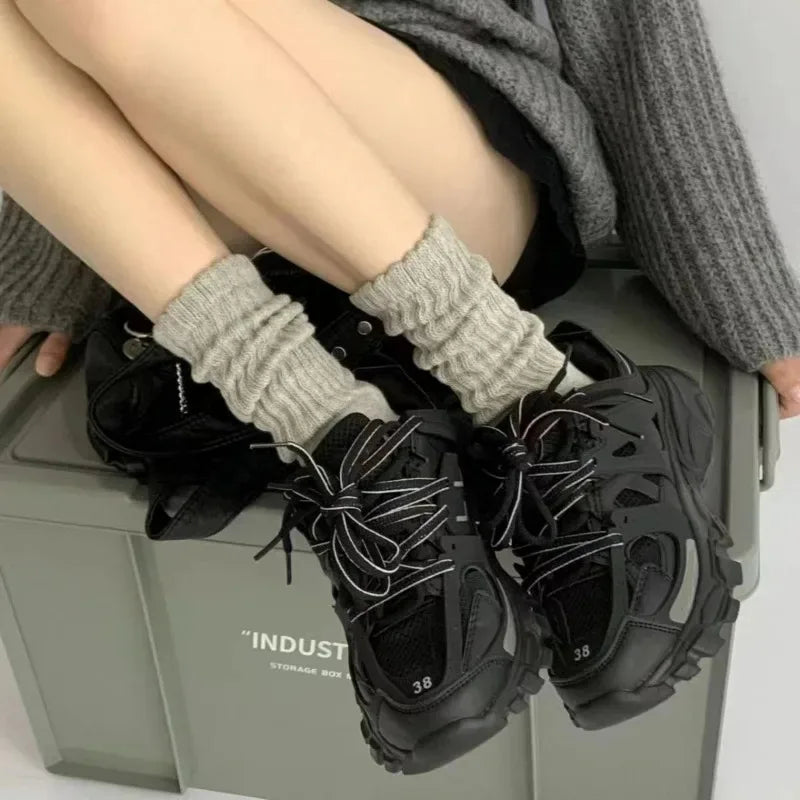 1/3Pairs Street Long Socks Women Solid Color Coarse Knitted Warm Middle Tube White Warmer Autumn Winter Crochet Sox Boot Cuffs