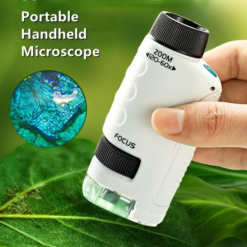 Pocket Microscope Kids Science Toy Kit 60-120x Educational Mini Handheld Microscope with LED Light Outdoor Children Stem Toy