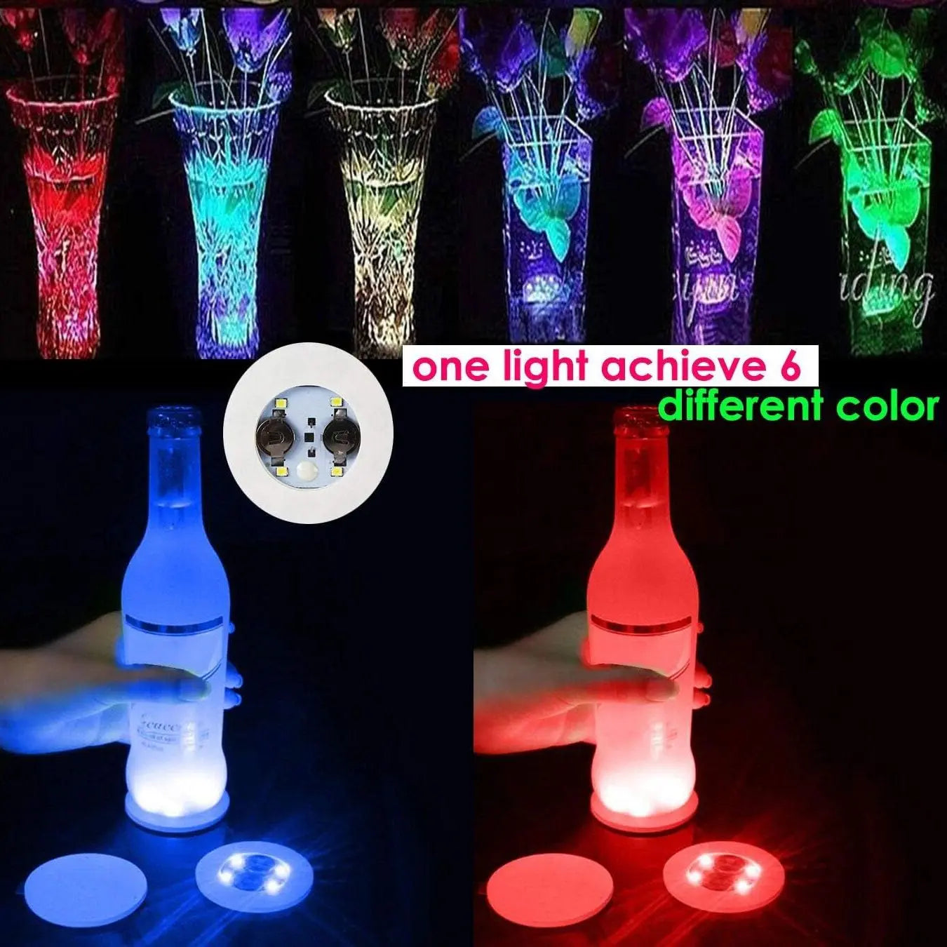 1-200PCS LED Coaster Lights Colorful Glowing Wine Bottle Stickers Bar Wedding Party Lighting Glowing Wine Bottle Stickers