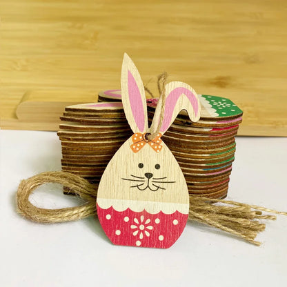 Wood Rabbit Chips Easter Wooden Crafts Random Painted Wood Bunny Rabbits for Home Decor Happy Easter Kids Toy Children DIY 10pcs