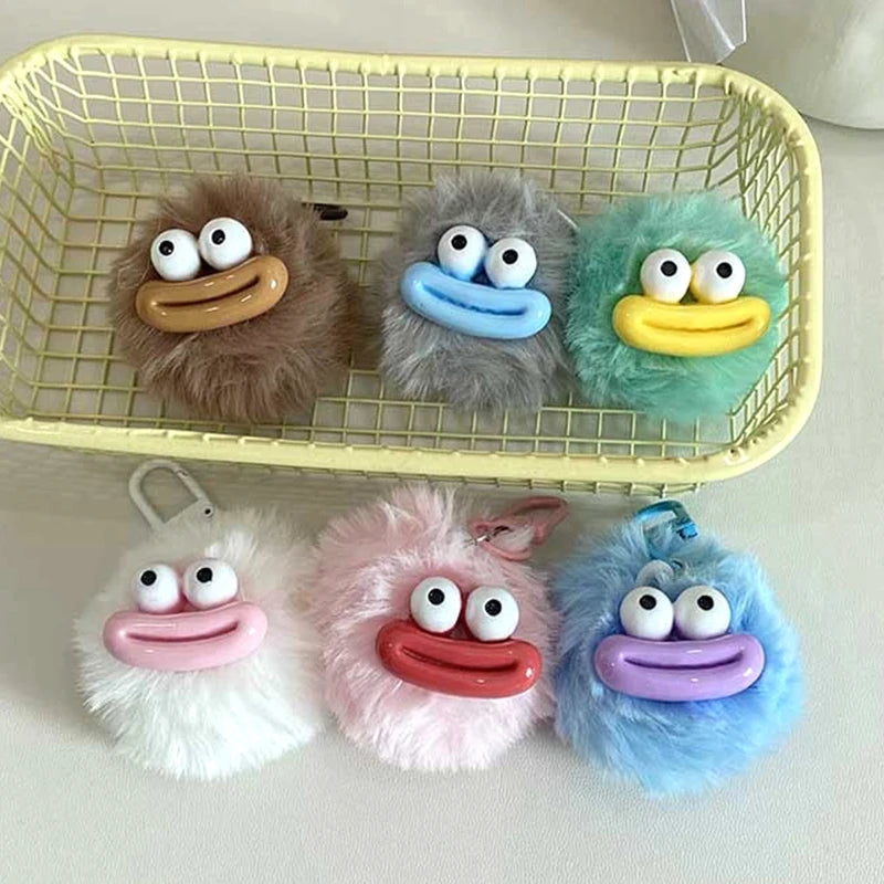 Sausage Mouth Hair Ball Key Chain Funny Plush Doll Pendant Key Ring Charms Backpack Car Decor Bag Accessories