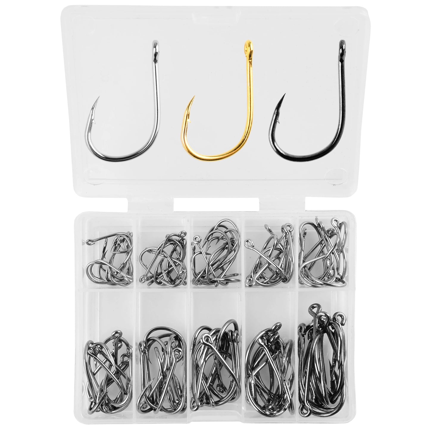 Aorace 100Pcs Fishing Hooks Set Carbon Steel Single Circle Fishing Hook Fly Fishing Jip Barbed Carp Hooks Sea Tackle Accessories