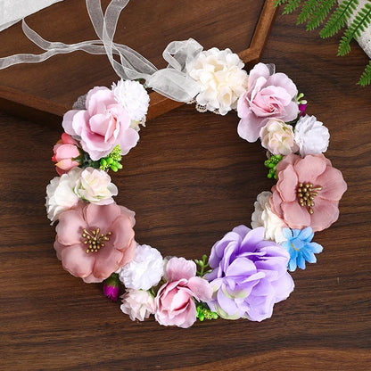 3 Design Artificial Flower Wreath Bride Women Flower Crown Hair Band Wedding Floral Headband Garland Ribbon Girl Hair Accessorie