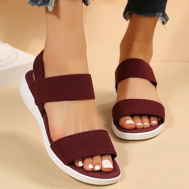 Women's Knit Elastic Cloth Wedge Sandals Slip On Lightweight Walking Sandals Women Plus Size Comfortable Summer Shoes Woman 2023