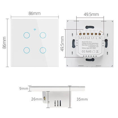 Smart Switch EU WiFi Smartlife Neutral Wire/No Neutral Wire Touch Light Switch 220V Works With Alexa Google Home 1/2/3/4 Gang