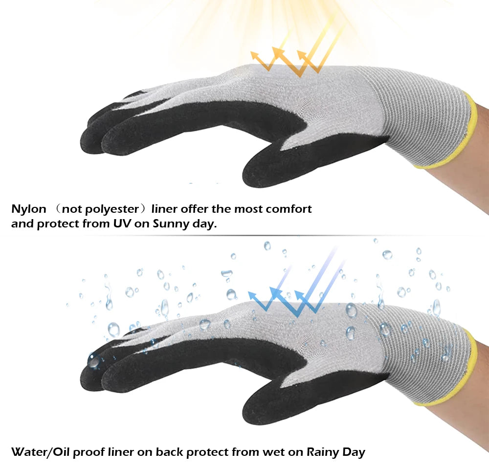 Work Glove Back Water Resistant 15G Seamless Nylon liner, Foam Nitrile Coated Gloves, DIY Garden Construction Car work