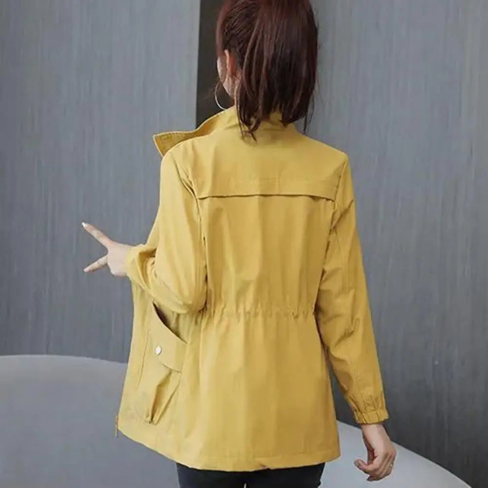 Long Sleeve Women Coat Women Windbreaker Jacket Stylish Women's Double Layer Windbreaker with Stand Collar Zipper for Autumn