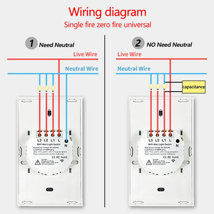 Tuya US WiFi Smart Wall Switch RF433 1/2/3 Gang No Neutral Wire Touch Sensor LED Light Switches Smart Home Alexa Google Home